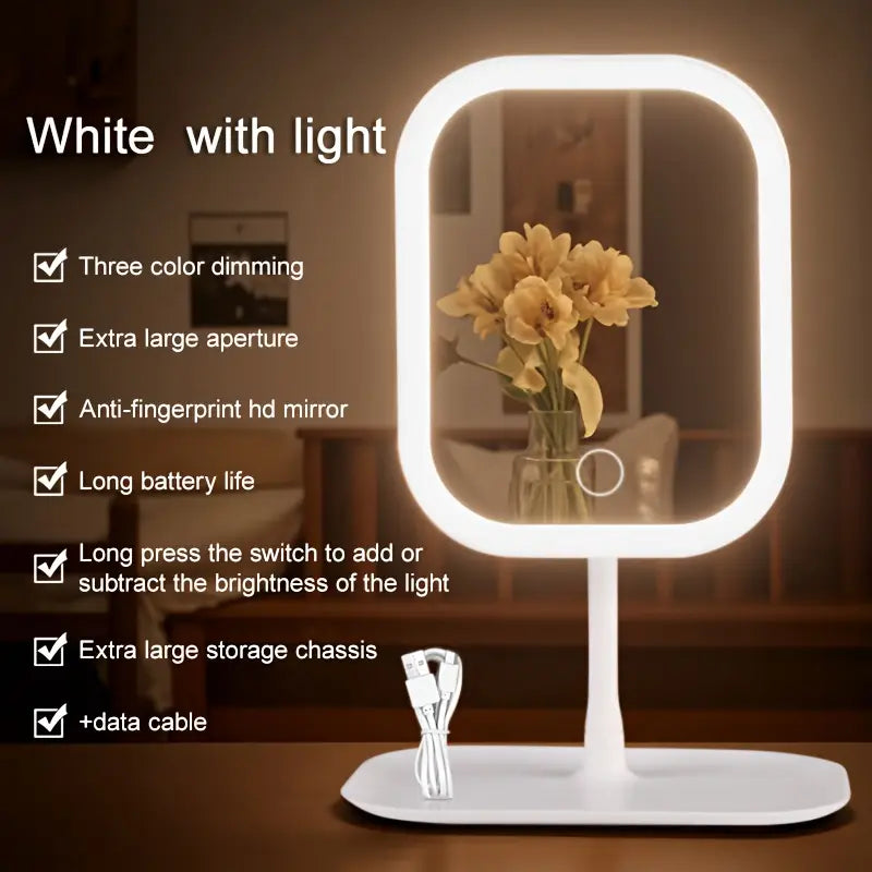 Rechargeable LED Makeup Mirror with Lights – Travel Vanity Mirror with 3 Lighting Modes, Touch Control, Foldable & Portable Stand – Compact Lighted Mirror for Women, Ideal Gift