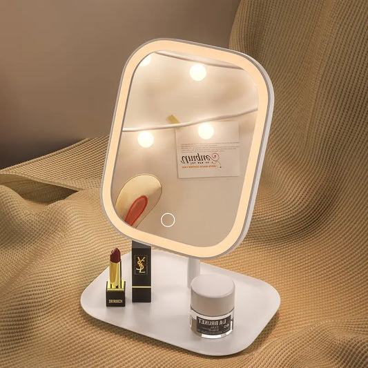 Rechargeable LED Makeup Mirror with Lights – Travel Vanity Mirror with 3 Lighting Modes, Touch Control, Foldable & Portable Stand – Compact Lighted Mirror for Women, Ideal Gift