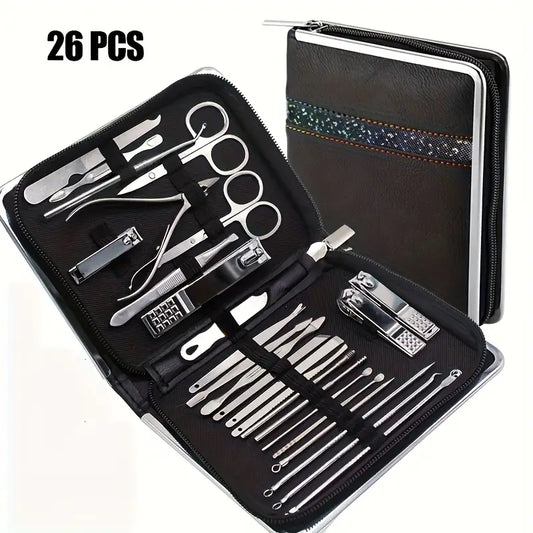 Premium Nail Clipper Kit – 11/26-Piece Professional Grooming Set for Men & Women | Manicure & Pedicure Tools for Fingernails, Toenails, and More | Travel Case Included