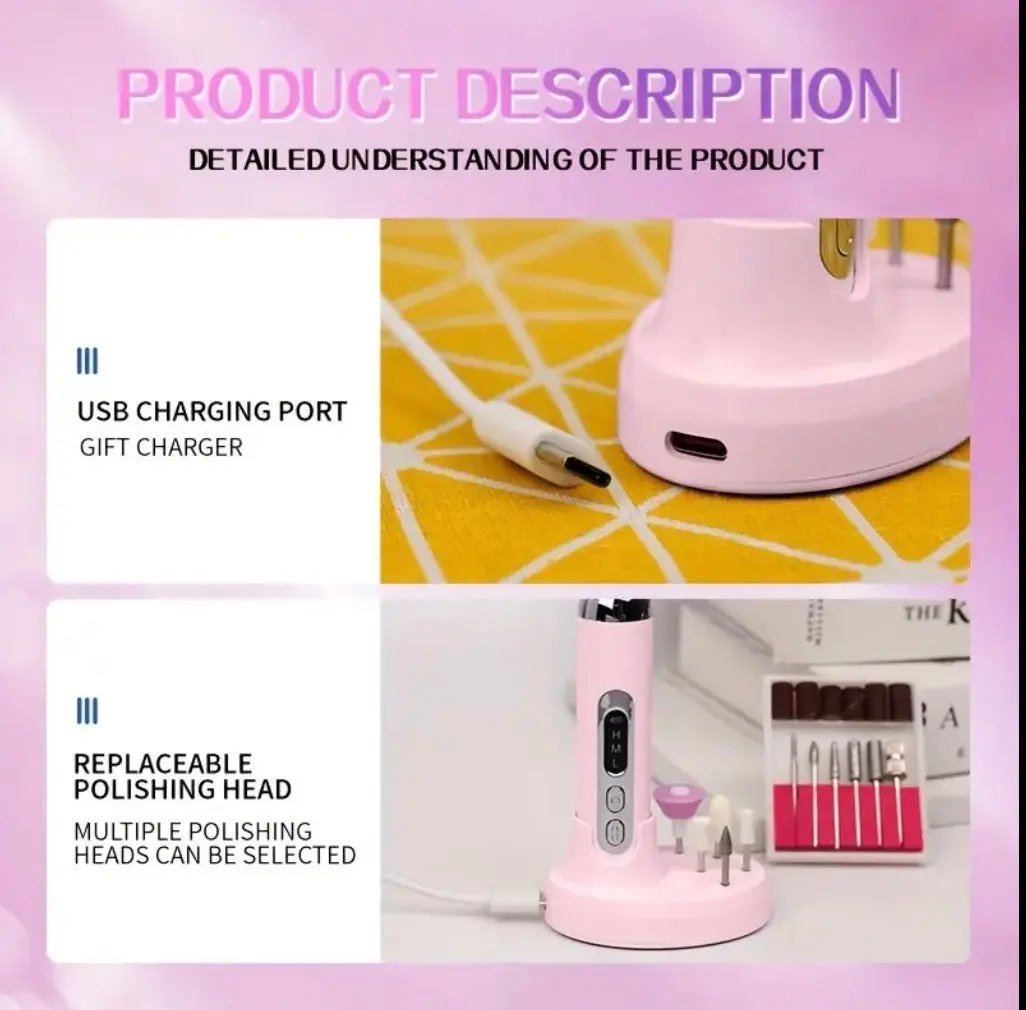 Cordless Electric Nail Drill Kit – Professional Manicure & Pedicure Set with Bits & Sanding Bands Amorae Beauty