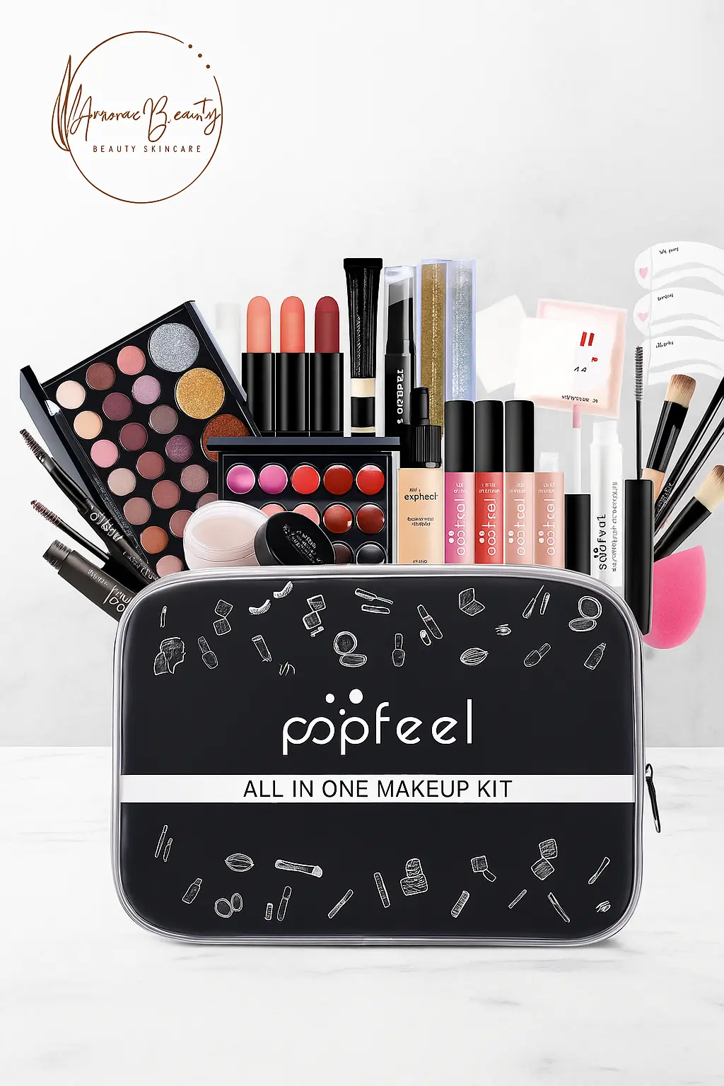 POPFEEL All-in-One Makeup Kit – Eyeshadows, Blush, Lipsticks & Brushes Amorae Beauty
