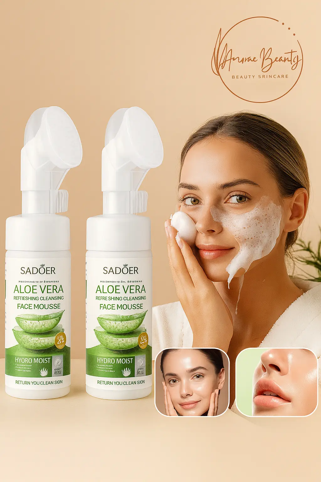 Aloe Vera Cleansing Mousse – 2pcs Gentle Foaming Cleanser for Deep Cleansing & Oil Control Amorae Beauty