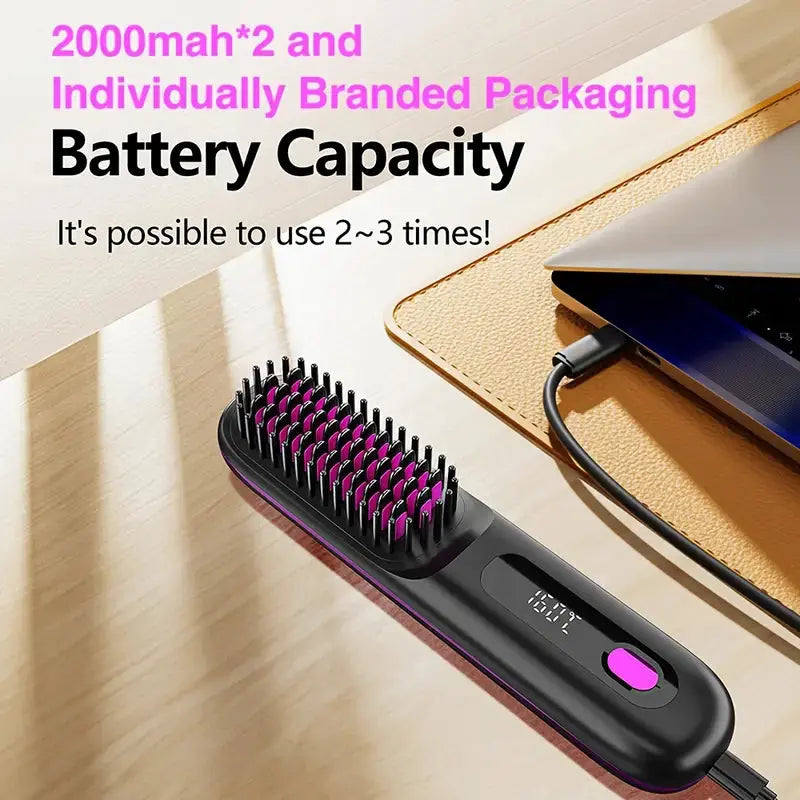Amorae Beauty Cordless Hair Straightener Brush – Rapid Heat, USB Rechargeable & Anti-Scald Design Amorae Beauty