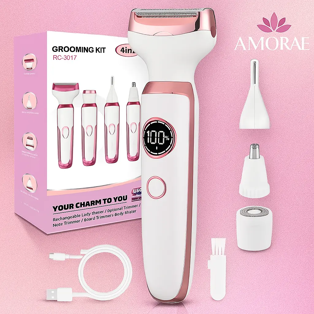 4-in-1 Rechargeable Women’s Grooming Kit with Digital Display Amorae Beauty